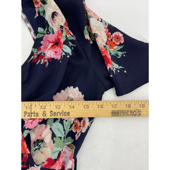 Women's Navy Blue Shorts Romper Paisley Roses Floral Lined w/ Belt Size Medium - Picture 5 of 9